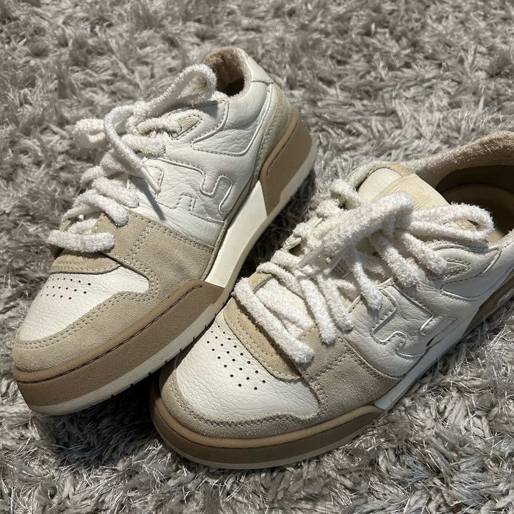Authentic Fendi Cream White Tan Low-Top Sneakers